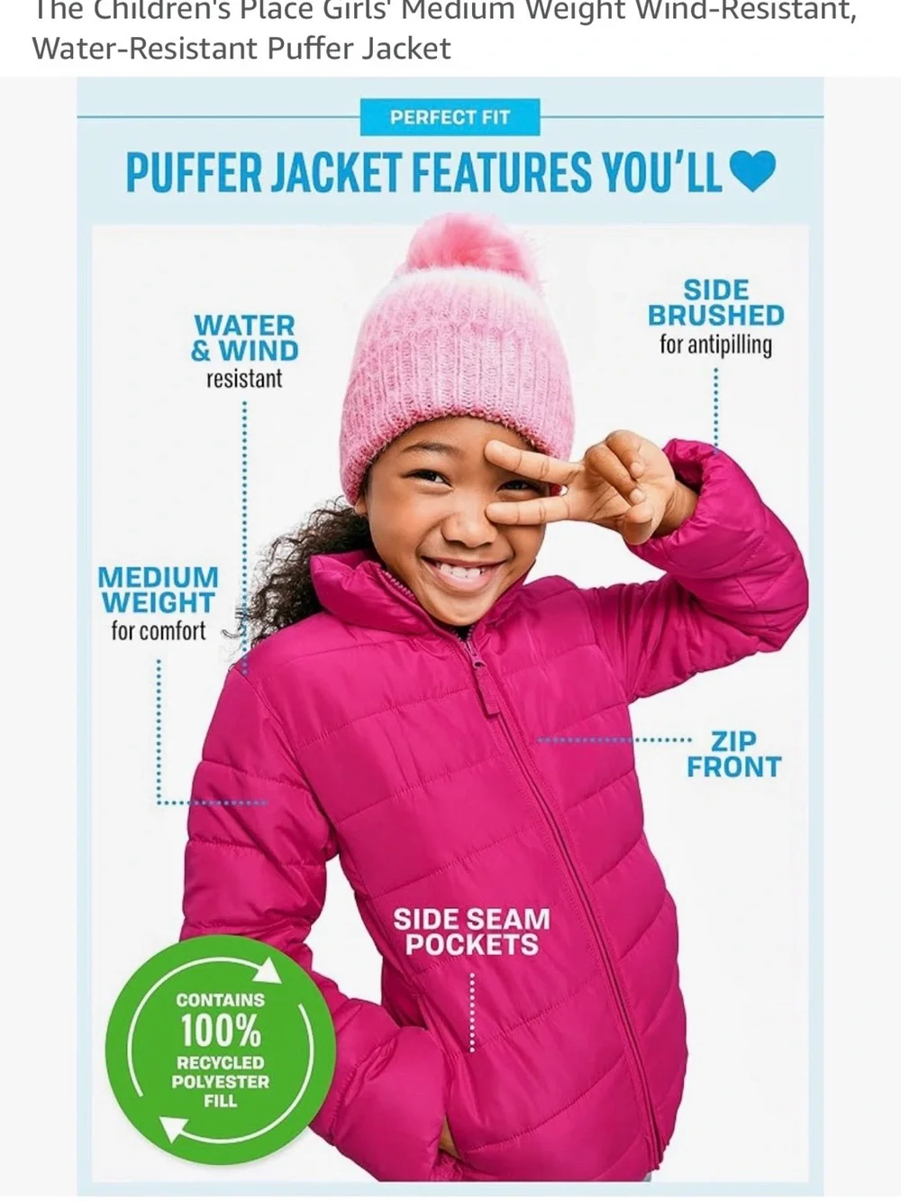 The Children's Place Medium Weight Wind-resistant Water-resistant Puffer Jacket